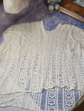 Unlisted Women's Cream Crochet Swim Coverup With Lace Up Side Ties